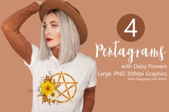 Wicca Pentagram PNG Graphics, Dark Golden with Daisy Flowers Product Image 1
