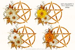 Wicca Pentagram PNG Graphics, Dark Golden with Daisy Flowers Product Image 2