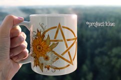 Wicca Pentagram PNG Graphics, Dark Golden with Daisy Flowers Product Image 3