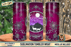 Elegant dark pink Christmas tumbler wrap with reindeer and festive snowflake accents, fits 20oz skinny tumblers.