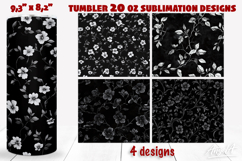 Black and white flowers tumbler wrap sublimation, Product Image 1