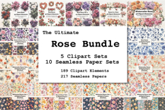 Rose Mega Bundle Clipart &amp; Seamless Pattern Collection Product Image 1