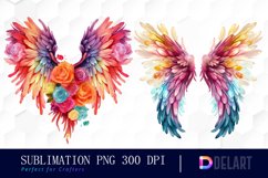 Watercolor Colorful Angel Wings With Flowers Bundle Product Image 4