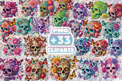 Day of the Dead Colorful Floral Sugar Skull Butterflies PNG Product Image 1