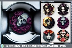 Bundle of six Day of the Dead Skulls car coaster sublimation designs.