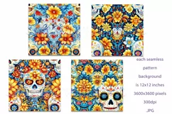Day of the Dead Patterns, Watercolor Floral Skull Pattern 15 Product Image 2