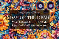Day of the Dead Patterns, Watercolor Floral Skull Pattern 18 Product Image 1