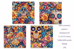 Day of the Dead Patterns, Watercolor Floral Skull Pattern 18 Product Image 2