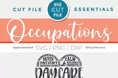 Daycare worker svg tall Pinterest image with subway art heart words