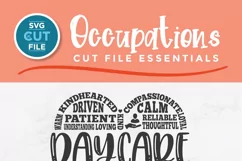 Daycare worker svg tall Pinterest image with subway art heart