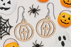 Halloween Coffin Tombstone Cross Earrings SVG Laser Present Product Image 3