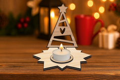 SVG Holiday Christmas Tree Star Candle Holder Laser Decor Product Image 2