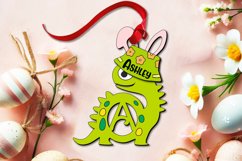 Easter Dino Letter A Holiday Basket Name Tag Egg SVG Laser Product Image 1