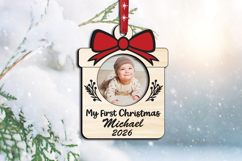 My First Christmas Gift Box Baby Photo Ornament SVG Laser Product Image 2