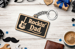 Laser SVG Rocking Dad Father Day Keychain Gift Guitar Music Product Image 1