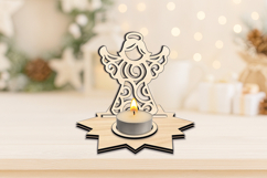 SVG Winter Themed Angel Candle Holder Laser Christmas Gift Product Image 1