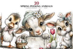 Spring Peeping Animals Clipart Set, Cute Easter PNG Bundle Product Image 1