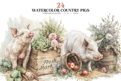 Watercolor Country Pig Clipart Product Image 1