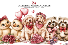 Valentine Animal Couples Clipart PNG Set Product Image 1