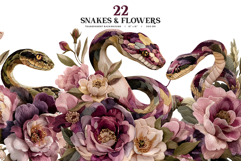 Dark Floral Snake Clipart Set Product Image 1