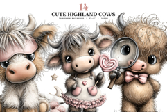 Cute Highland Cow Clipart Bundle | 14 Baby Cow PNGs Product Image 1