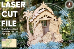 Christmas Laser Cut File - 3d Nativity Barn with Baby Jesus Product Image 1