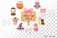 Pink Halloween | Watercolor Trick Or Treat Cute Clipart Cat Product Image 1