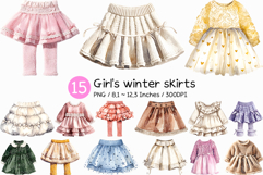 Girl's winter skirts | watercolor clipart cute layered lace Product Image 1