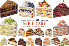 Slice Cake | Watercolor Sweet Bakery Dessert Fruit Chocolate Product Image 1