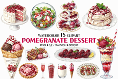 Pomegranate Dessert | Watercolor Clip Art PNG Fruit Cake Product Image 1