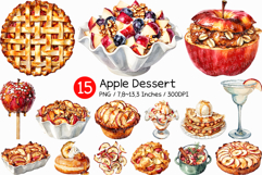 Apple Dessert PNG | Watercolor apple pie cake pastry sweet Product Image 1