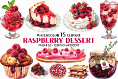 Raspberry Dessert | Watercolor cheesecake pound cake macaron Product Image 1