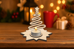 Christmas Tree Star Candle Holder SVG Holiday Laser Decor Product Image 2