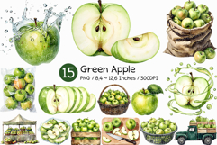 Green Apple | Watercolor fresh fruit juicy crisp farm PNG Product Image 1
