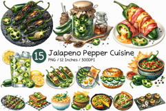 Jalapeno Pepper Cuisine | Watercolor Food Recipe Pickle PNG Product Image 1