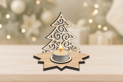 Holiday Christmas Tree Candle Holder SVG Star Design Laser Product Image 2