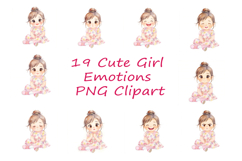 Watercolor Chibi Girl Emotions - 19 Cute Expressions Clipart Product Image 1