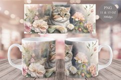 Cute Cat Mug Sublimation | Watercolor Mug Wrap 11 &amp; 15 oz Product Image 1