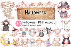 Halloween Axolotl | Watercolor Cute Pink Upaloopa Animal PNG Product Image 1