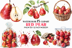 Red Pear | Watercolor fruit fresh ripe juicy png Clipart Product Image 1