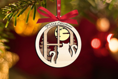 Kitty Cat Couple Merry Christmas Ornament SVG Laser Decor Product Image 3