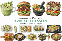 Avocado Dessert | Watercolor PNG Burger Pasta Salad Smoothie Product Image 1