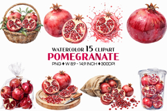 Pomegranate PNG | Watercolor Fruit Clipart Baskets Plastic Product Image 1