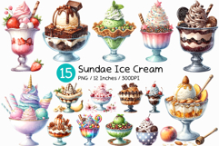 Sundae Ice Cream | Watercolor Sweet Dessert Clip Art PNG Product Image 1