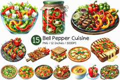 Green Bell Pepper Cuisine | Watercolor Vegetable Food PNG Product Image 1