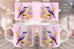 Watercolor Bird and Roses Mug Sublimation 11oz &amp; 15oz Product Image 1