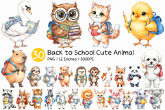Back to School Cute Animal | Watercolor Dog Fox Monkey PNG Product Image 1