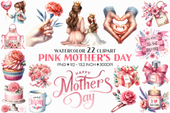 Pink Mother's Day | Watercolor PNG Clipart Mom Child Love Product Image 1