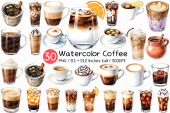 Watercolor Coffee | Latte Espresso Cappuccino Mocha Iced PNG Product Image 1