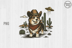 Vintage Corgi Cowboy|Retro Western Dog |Funny UFO Alien Product Image 1